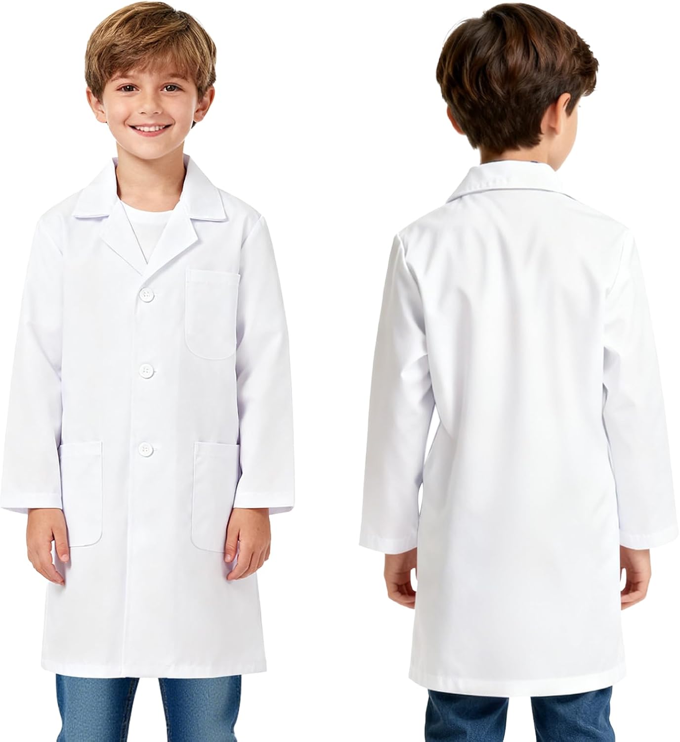 Kids Lab Coat, Children Cotton Medical Lab Coat White Science Laboratory Coats Fancy Dress Costumes for Halloween Role Play Dress Up Costumes School Student, S-L F4-BDG