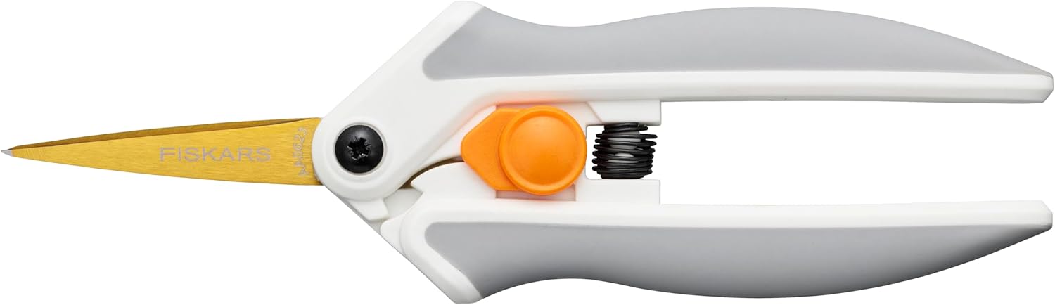Fiskars Easy Action Micro-Tip Titanium Scissors, Sharp Blades for Cutting Precision and Angles with Easy Action Spring Design, Crafting Supplies, SoftGrip Assisted Handle