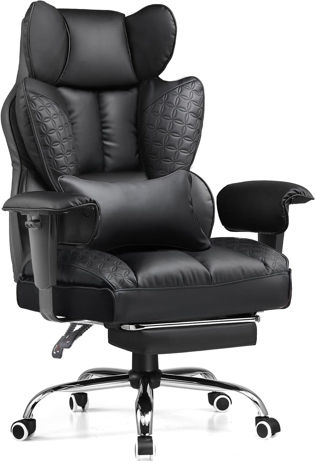 COMHOMA Big and Tall Office Chair 400LBS Wide Ergonomic Gaming Chair with Deluxe Embossing Designed Leather with Foot Rest,150°Reclining Adjustable Armrests Pocket Spring Back Support and Pillow
