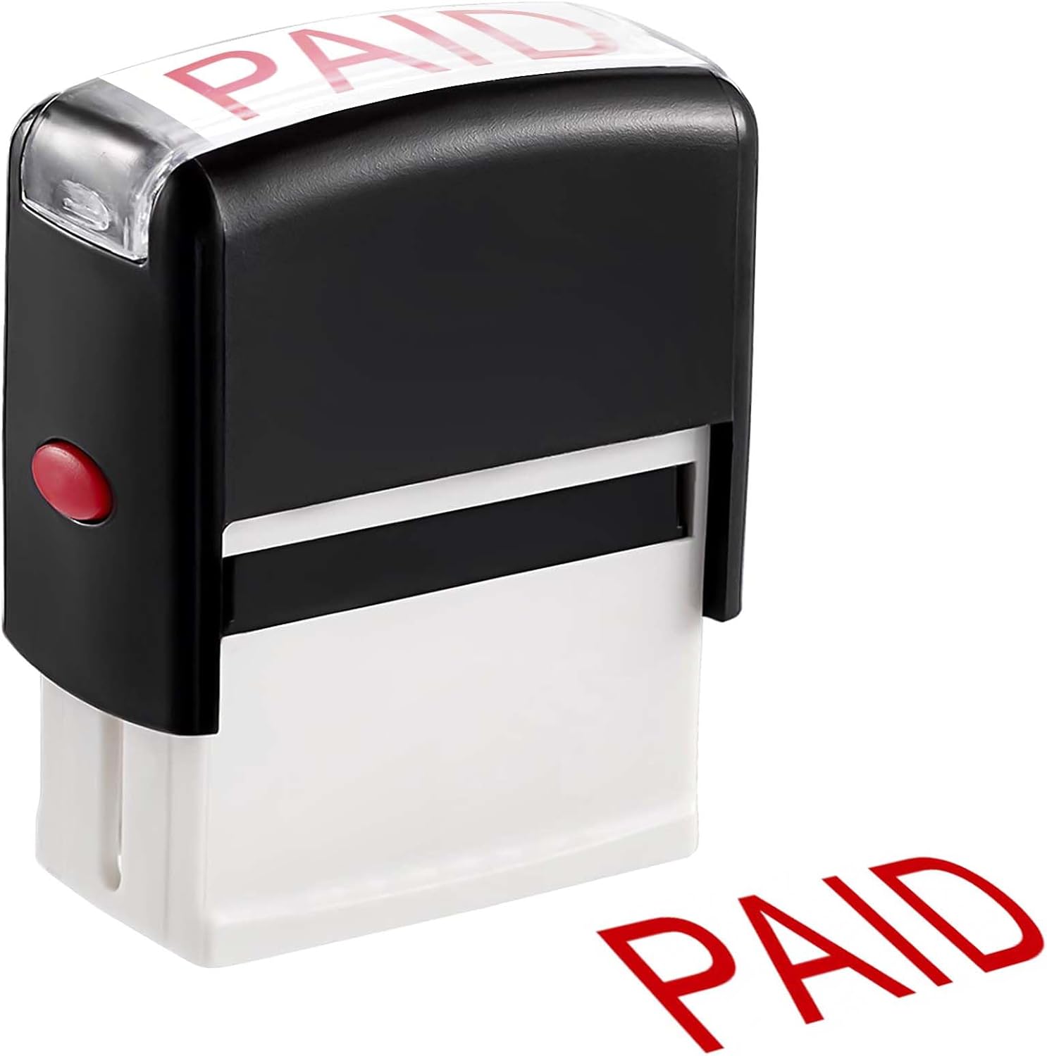 Paid Self Inking Rubber Stamp - 11x35mm Bold Text, Refillable Red Ink, Pre-Inked for Business Office Work Documents, Notice Message Cards (1 Black)