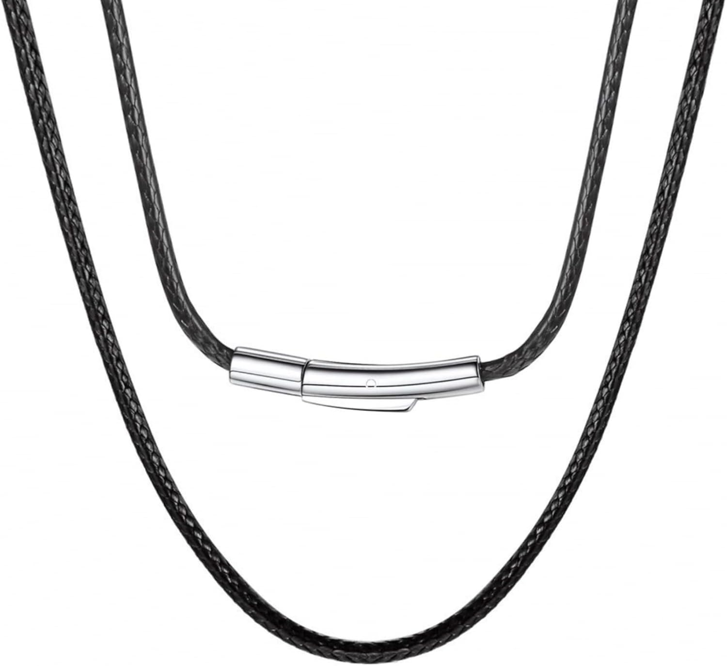 HSWYFCJY Mens Leather Necklaces Black Brown Braided Rope Necklace with 316L Stainless Steel Clasp 2/3 mm Cord Chain 18-30 Inch Birthday Gift for Men Women