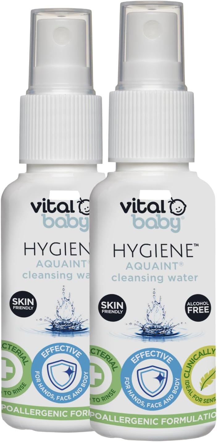 Vital Baby Aquaint Cleansing Water 50ml 2pk | Hypoallergenic & Antibacterial | Safe for All Ages, Gentle on Skin, Alcohol-Free, 100% Natural Formula | Vegan-Friendly | Quick, No-Rinse Skin Cleanser