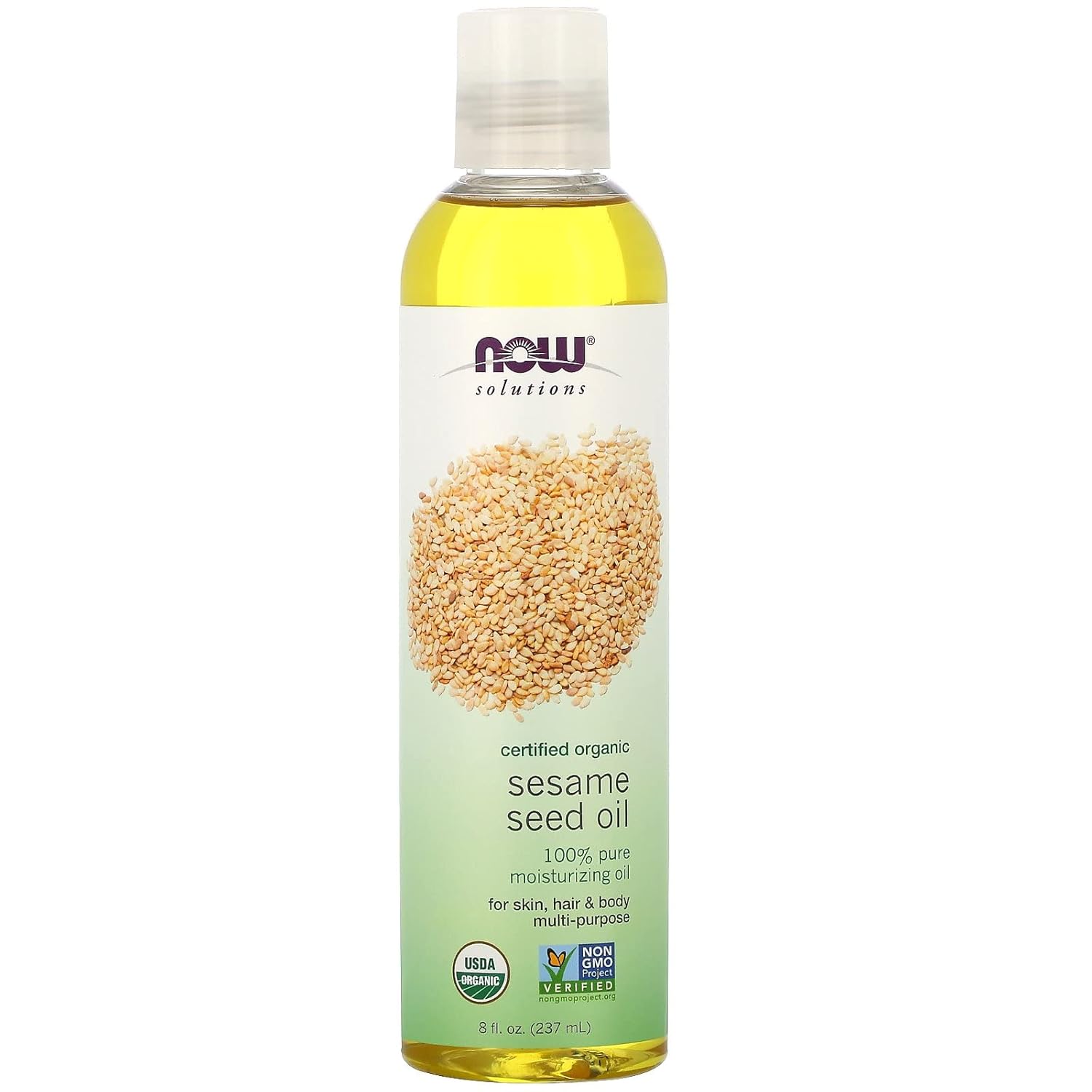 NOW Foods Solutions, Organic Sesame Seed Oil, 100% Pure Moisturizing Oil for Skin and Hair, with Vitamins, Minerals and Phytonutrients, 8-Ounce