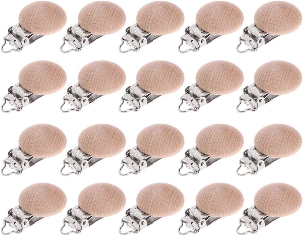 20pcs Wooden Clip for Chewable Teething Clip Chains Baby Teether Soother Clasp Metal