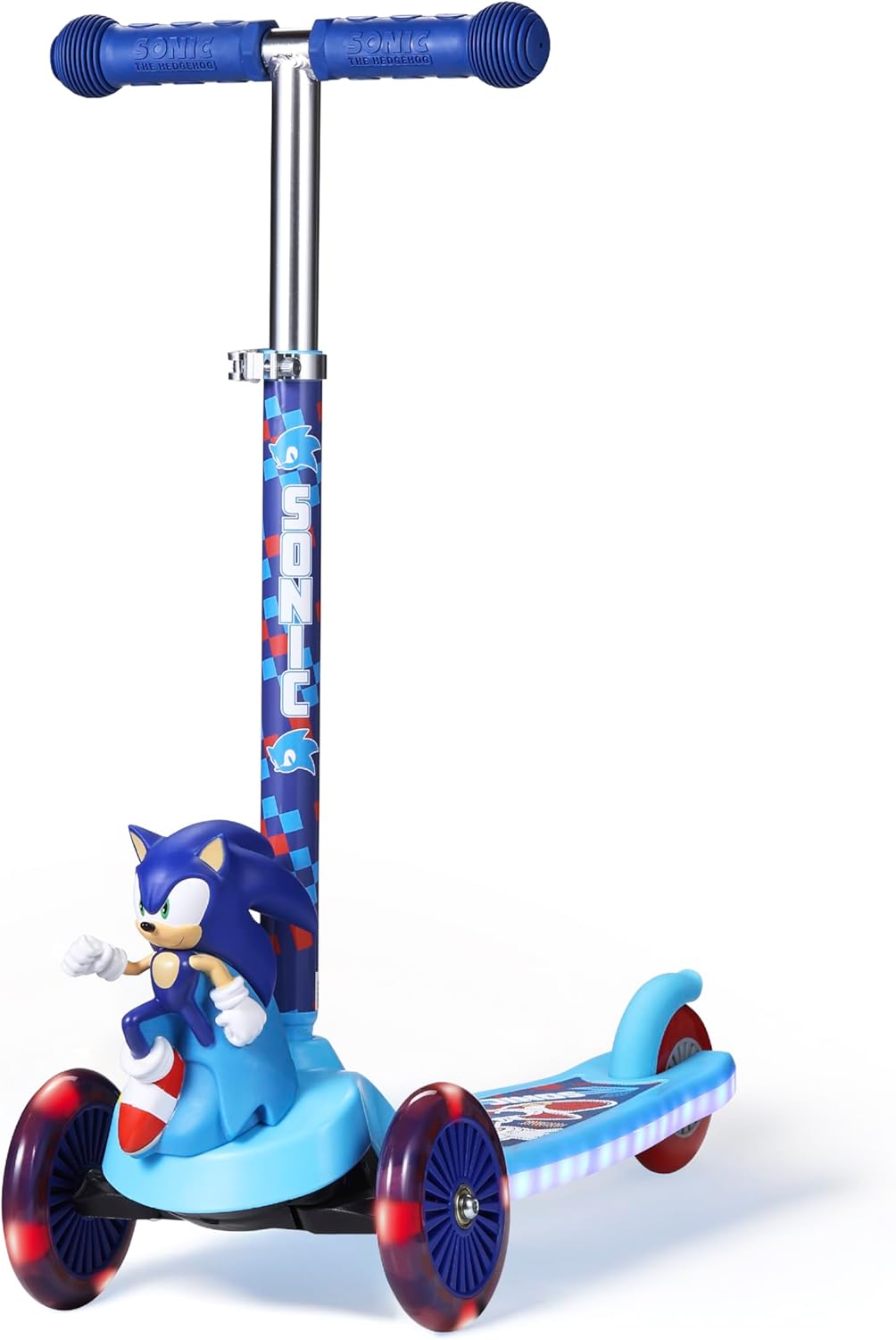 Sonic The Hedgehog 3D Kick Scooter for Kids, Self-Balancing 3 Wheeled Light Up Scooter with Extra Wide Anti-Slip Deck, Rear Brake, Lean to Steer, Lightweight Design, for Kids 3 and up, 75 LB Limit
