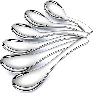 AOOSY 6-Piece Heavy-Weight Soup Spoons, Stainless Steel Asian Soup Spoon with Ergonomic Short Handle – Dishwasher Safe for Ramen, Curry, Cereals