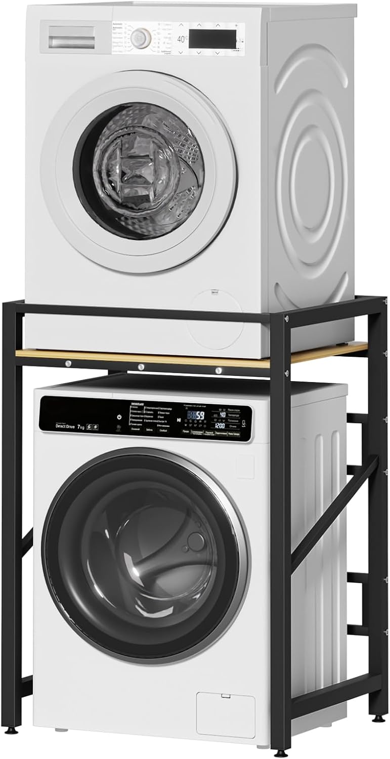 PERZOE Washing Machine Stacking Kits, Washer Dryer Stacking Kit with 250KG Load, Adjustable Over Washer Storage Rack Unit for Front Loader Washing Machines & Tumble Dryers Burlywood
