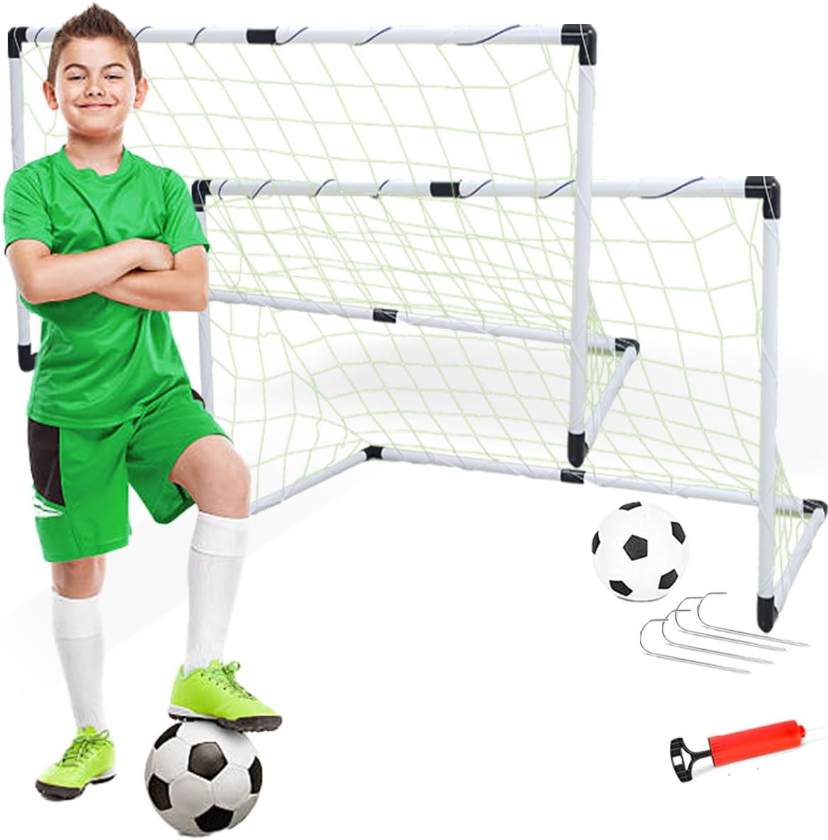 COO11 Kids Football Goal Post Set, Portable Soccer and Basketball Training Kit with Net, Ball and Pump, Outdoor Garden Sports Toy for Toddlers Ages 3+ (99CM, 120CM)