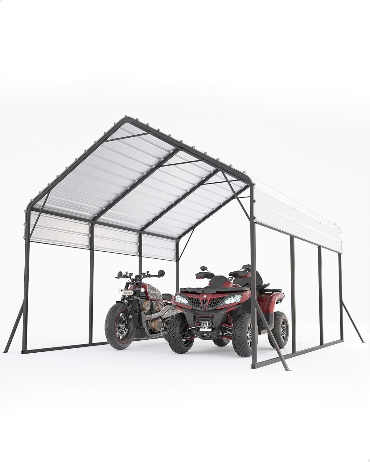 Metal Carport, Carport with Reinforced Base and Galvanized Steel Roof, Heavy Duty Garage Car Shelter Shade, Outdoor Car Port Canopy for SUV, Truck, Boats, 13x16 FT