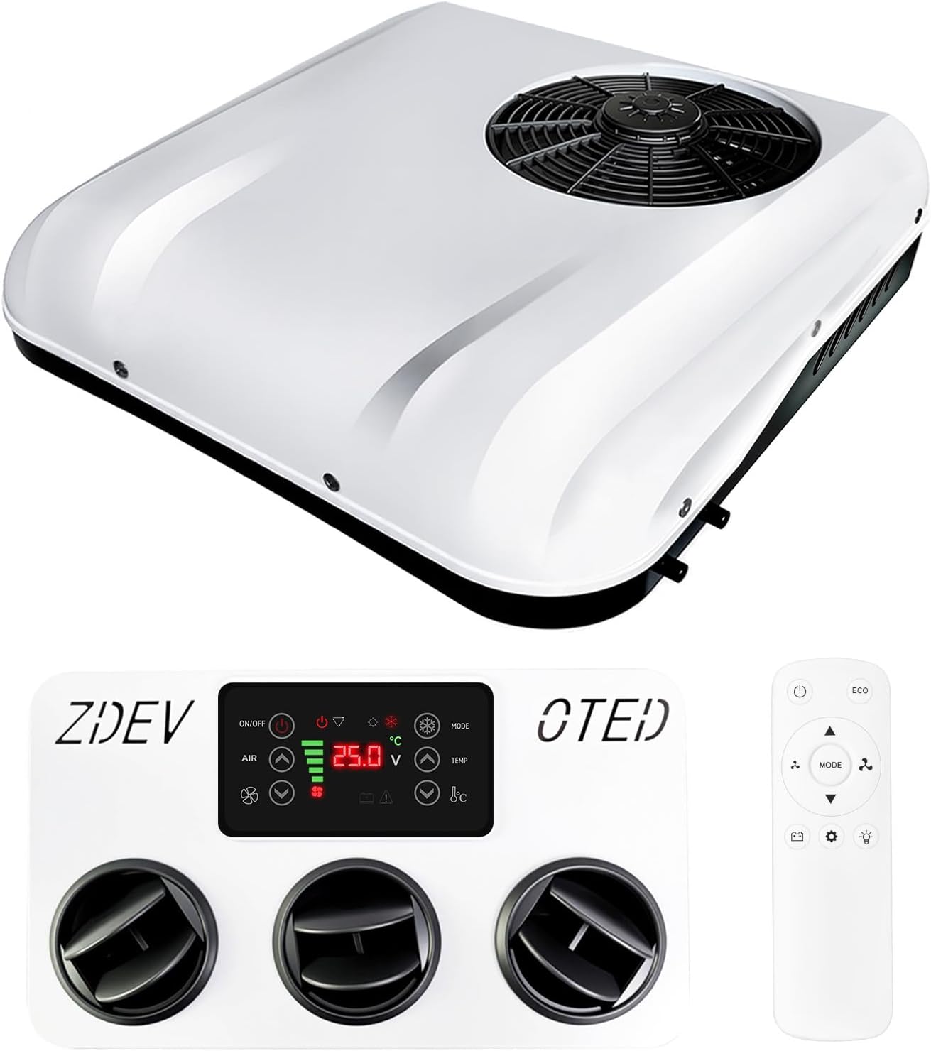 DC 24V RV rooftop air conditioner ultra-thin low-noise cool and heat two in one ductless remote control Fit for camping vehicles trucks RV air conditioning AC units