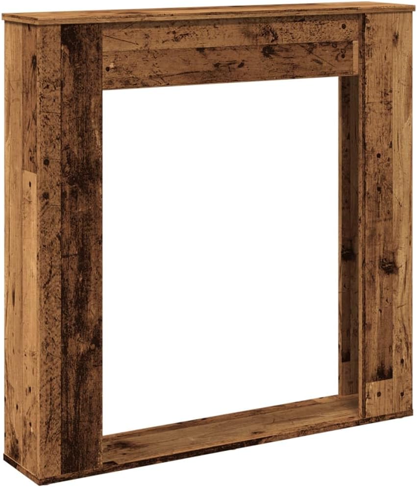 vidaXL Fireplace Mantel Surround - Old Wood Engineered, 100x20x100 cm, Compatible with LED Flame, Functional Shelf