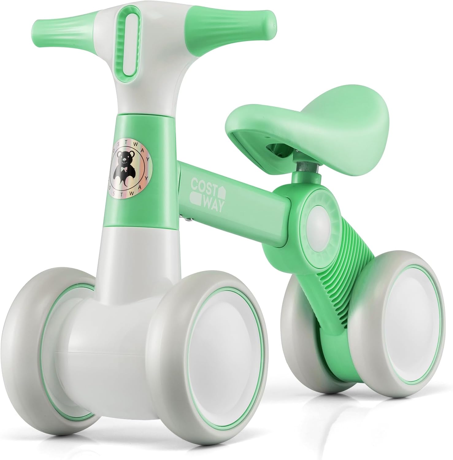 COSTWAY Baby Balance Bike for 1 2 3 Years Old Boys Girls, 4 Wheels Toddler Ride on Toys with No Pedal, 135° Safe Limited Steer, Lightweight Infant Walker Training Bicycle