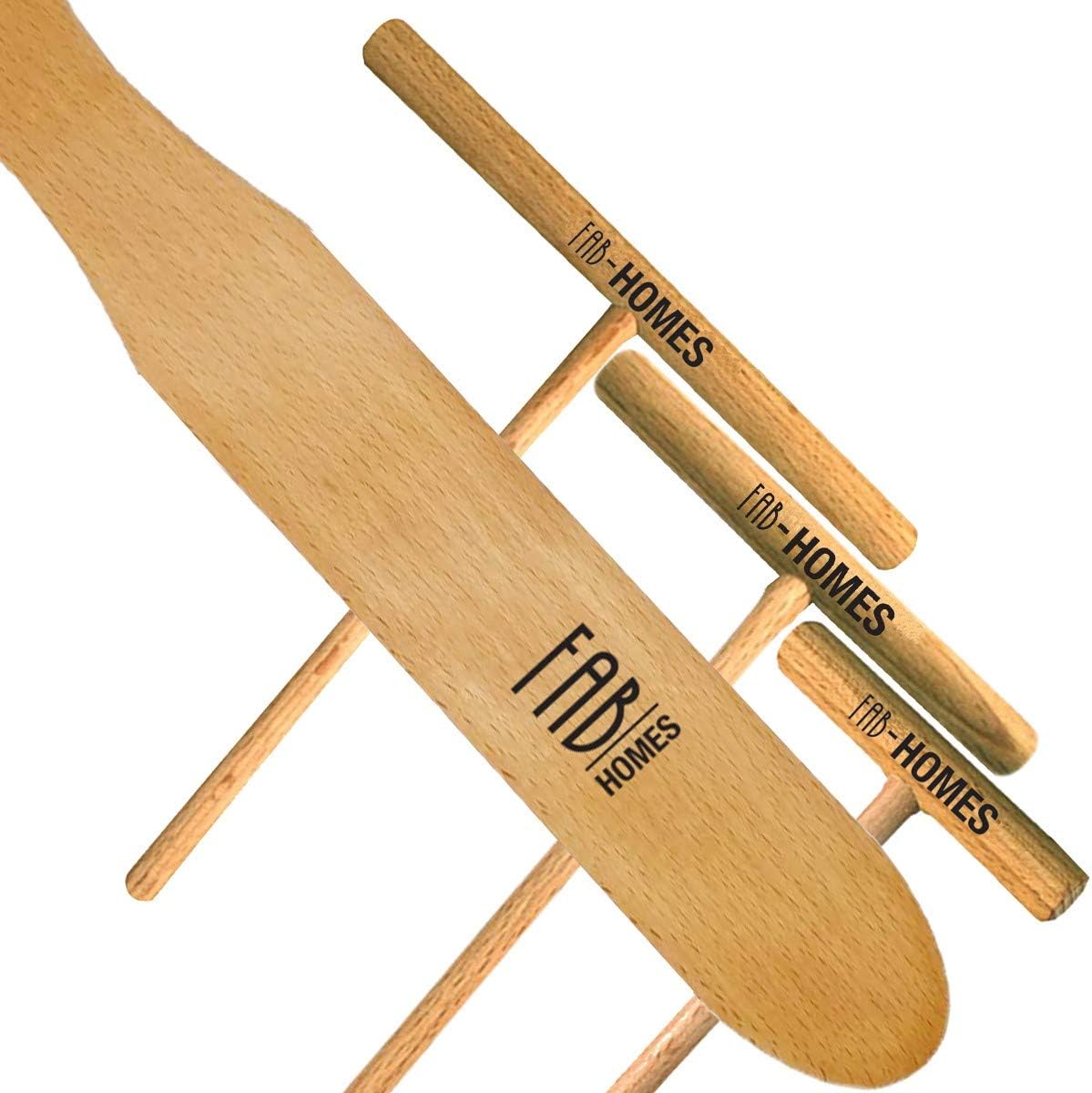 Duaah's Collection Fab Homes | Crepe Spreader & Spatula Kit | Natural Beechwood | 14-inch Spatula | 3.5 - 5 - 7 inch Spreaders | Elegant Finish | Crepe Spreader | Home Kitchen | Breakfast Pancakes