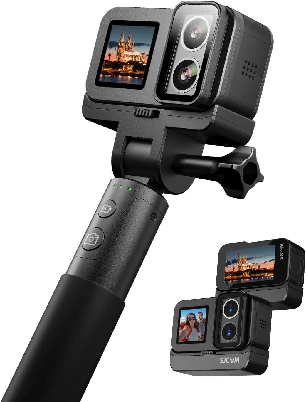 SJCAM SJ20 4K Dual Lens Super Night Vision,F2.0&F1.3| 8-hour Action Camera with Handle&64GB Card,30M Waterproof Underwater Camera,6-Axis Stabilisation,WIFI Sports Camera with Underwater Modes - Black