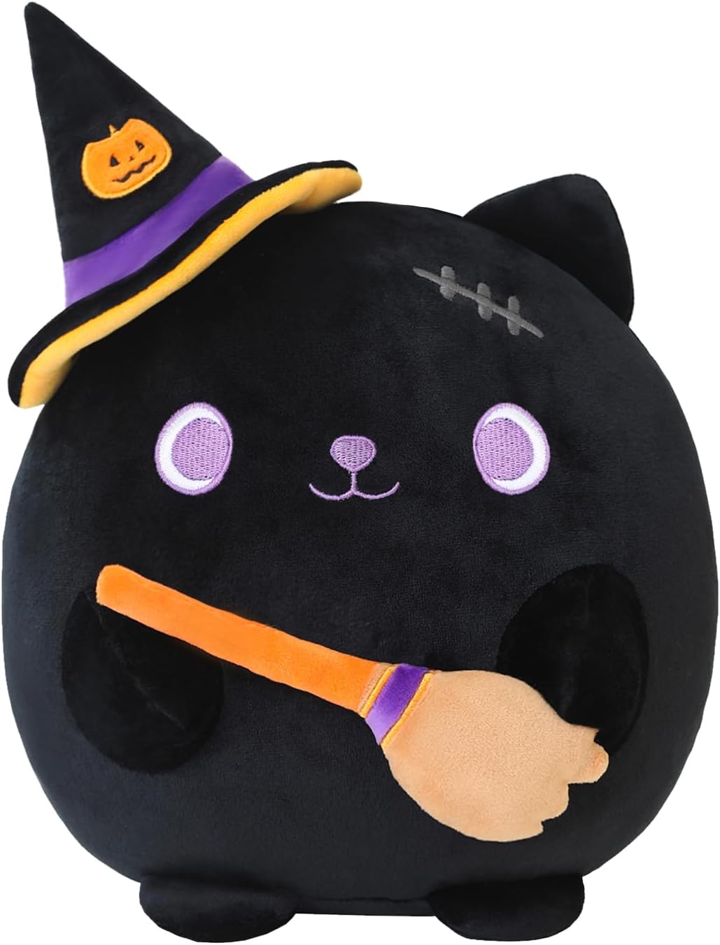 Xfrog Halloween Plush Toys 10" Stuffed Animal Soft Cat Plushies Pillow Witch Broom Cat Plush Toys Gifts for Kids Girls Boys 25CM