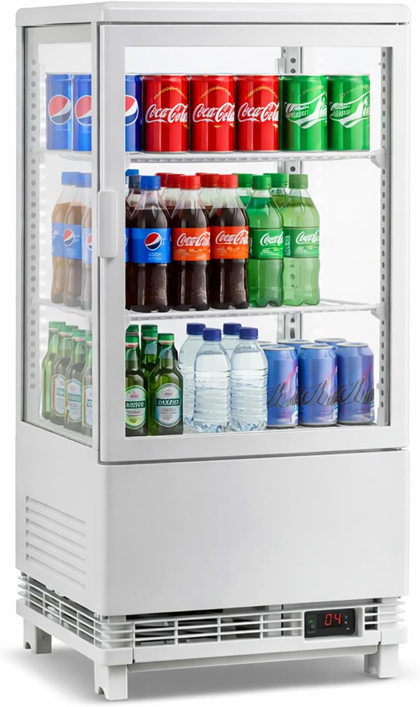 IDEALHOUSE 2.0 Cu.Ft. Countertop Bakery Display Refrigerator with LED Lighting, Rear Sliding Door, Air-Cooling, and Automatic Defrost for Cafes and Restaurants, White