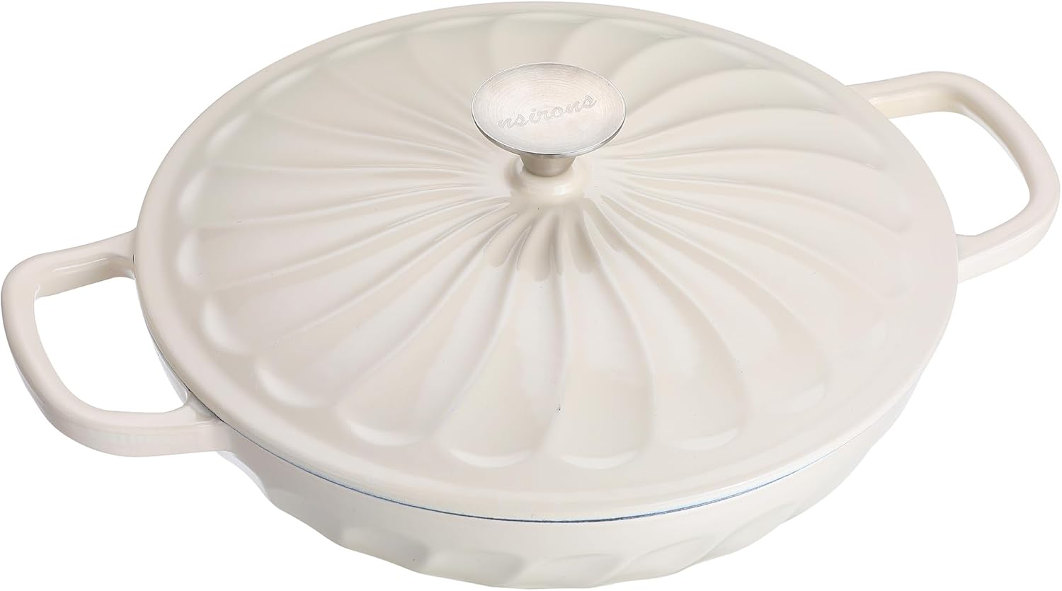 Enameled Cast Iron Braiser, 3.8 Quart Enamel Dutch Oven with Handles, Cast Iron Braiser Pan with Lid,Enameled Cookware (White)