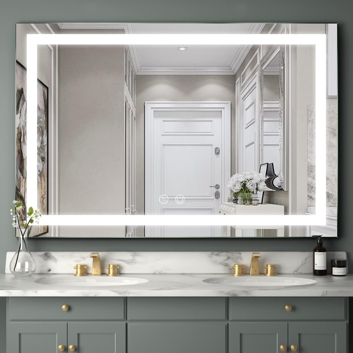 60X40 Inch LED Bathroom Mirror with Light,Lighted Vanity Mirror, Anti Fog Design&Dimmable&Touch Switch,Large Wall Mounted Makeup Mirror for Housewarming Gift