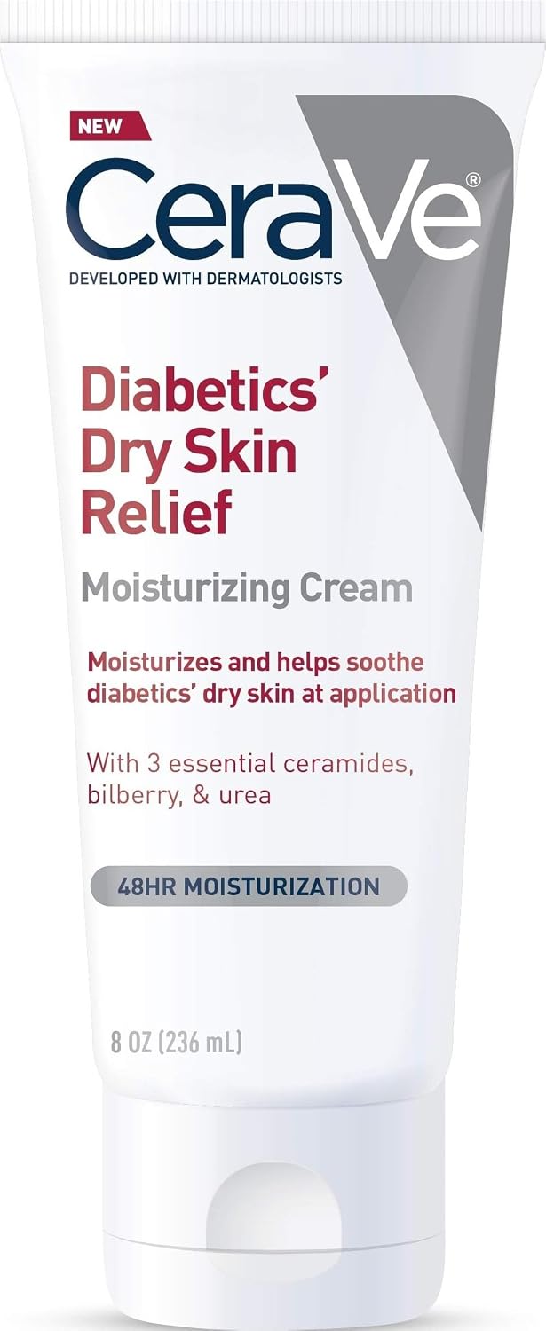CeraVe Diabetics Dry Skin Moisturizing Cream, Urea Face & Body Lotion, 8oz | Fast-Absorbing Skin Care Formula with Ceramides and Antioxidants Provides 48-Hour Hydration To Soothe Diabetics' Dry Skin