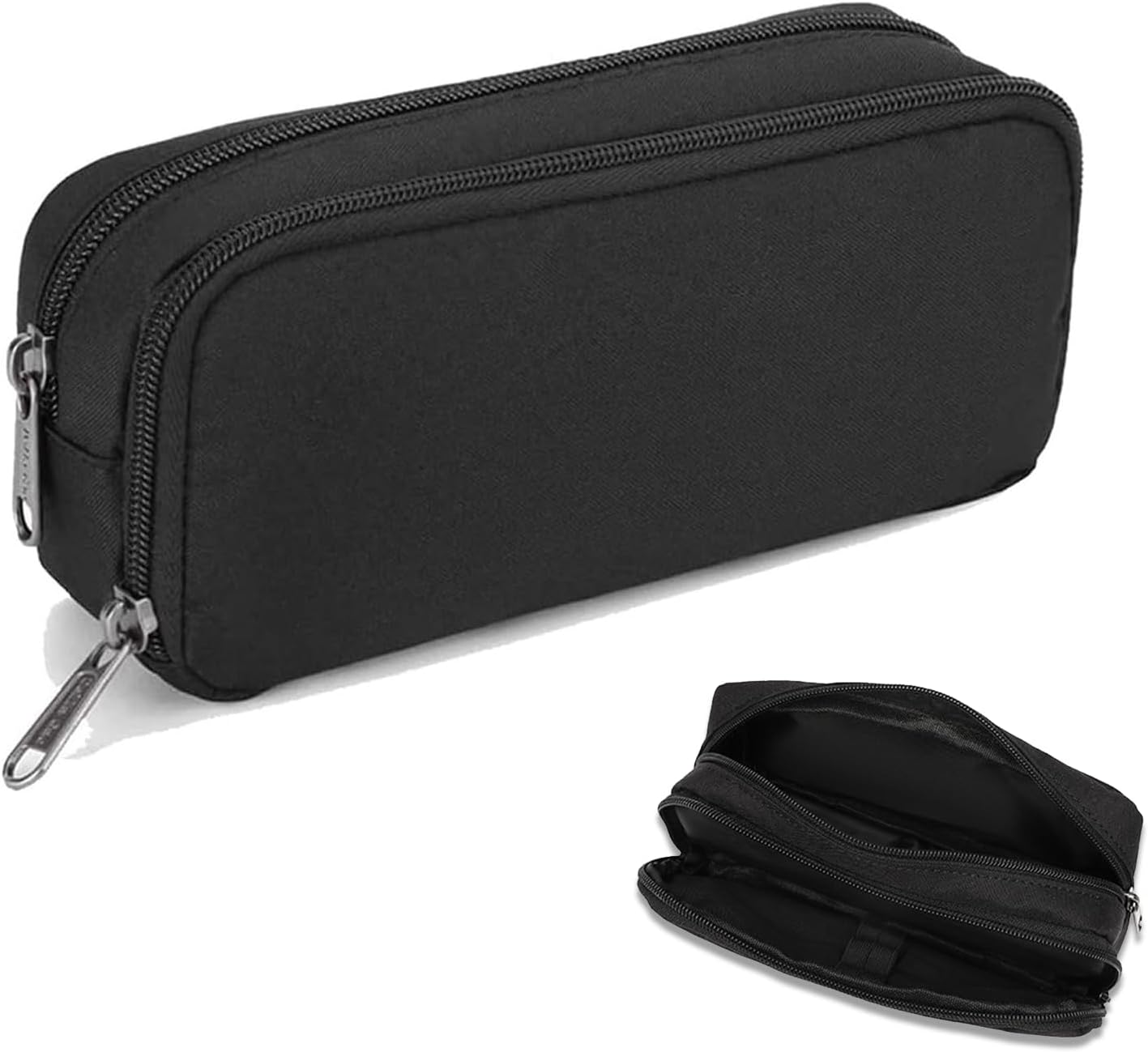 Gunwon 1 Pcs Black Stationery Pencil Case Bag,Large Pencil Cases Durable Shell Big Capacity Zip Compartment Case Holder,Big Capacity Storage Pencil Bag Case for School College Office Stationery
