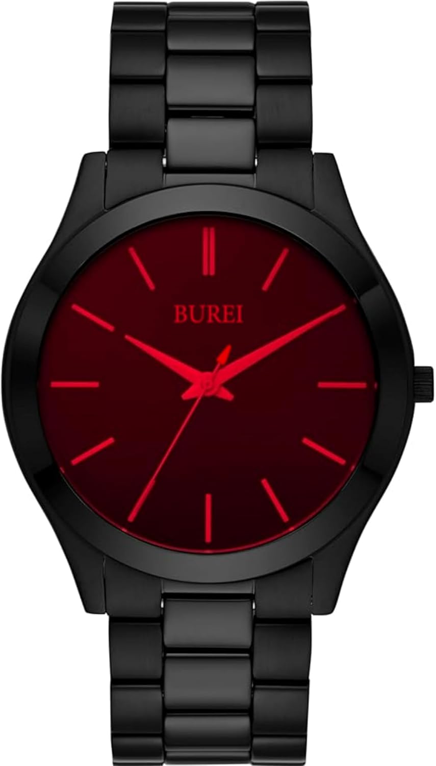 BUREI Fashion Minimalist Business Men's Wrist Watches Stainless Steel Waterproof Quartz Watch for Man