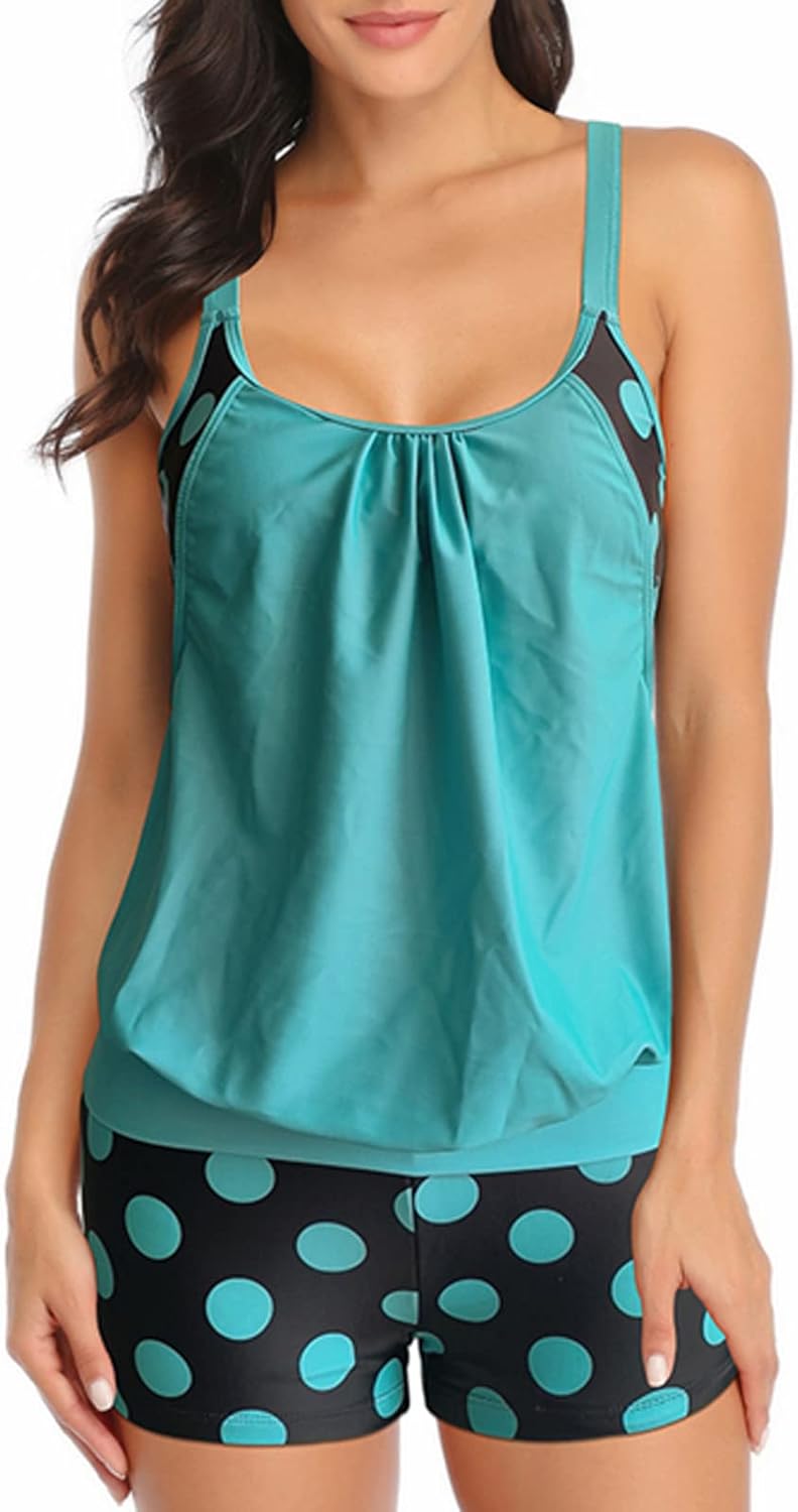 Boyshort Swimsuits for Women Tummycontrol Bottoms Wide Straps with Boy Shorts Swimming Swimwear Plus Size Swimsuit for Women 2 Piece Conservative Swimwear Scoop Back Freedom Two Piece Bathing Suit