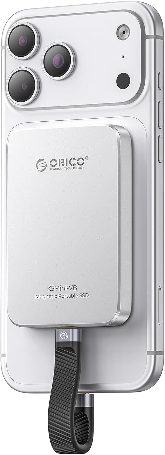 ORICO 1TB Magnetic External SSD, Aluminum Alloy, Up to 460MB/s, External Solid State Drive, Expand Storage for iPhone 17 Pro Max, Compatible w/MagSafe, USB-C Smartphones - K5MINI