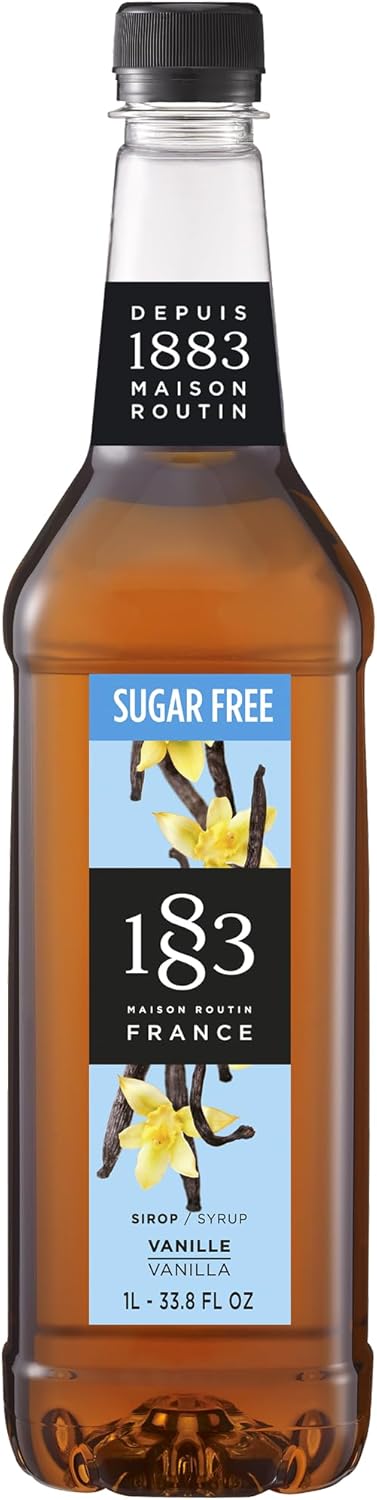 1883 Maison Routin Premium Sugar-Free Vanilla Syrup - Zero Calorie, Coffee Syrup, Cocktails, Mocktails, Ice Tea Great Sugar Alternative, Vegan-Friendly, Allergen-Free, No Preservatives – 1L PET Bottle