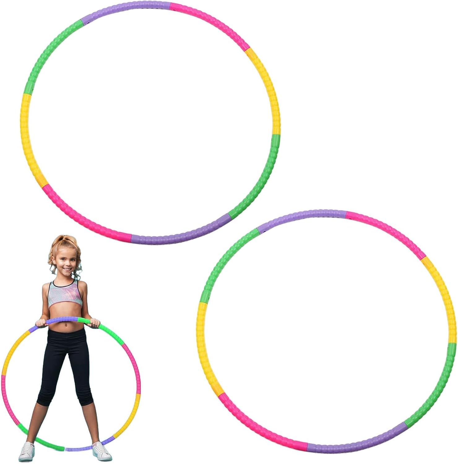 2PCS Collapsible Kids Hula Hoop - Adjustable Hoola Hoops Ring for Dancing, Swimming, Pet Training