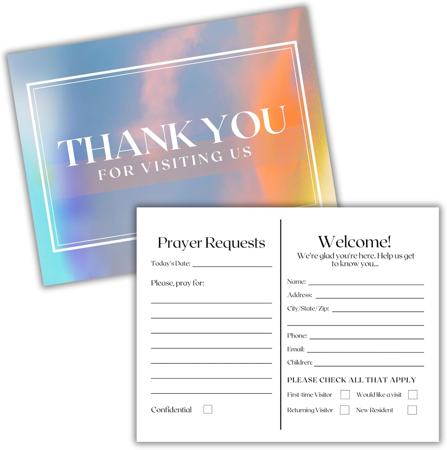 Lashicorn Church Visitor Cards to fill out Welcome Prayer Request | 50 pk 4.25 x 5.5” Postcards Pack Bulk Thank You For Visiting Pew Tracts Soul Winning