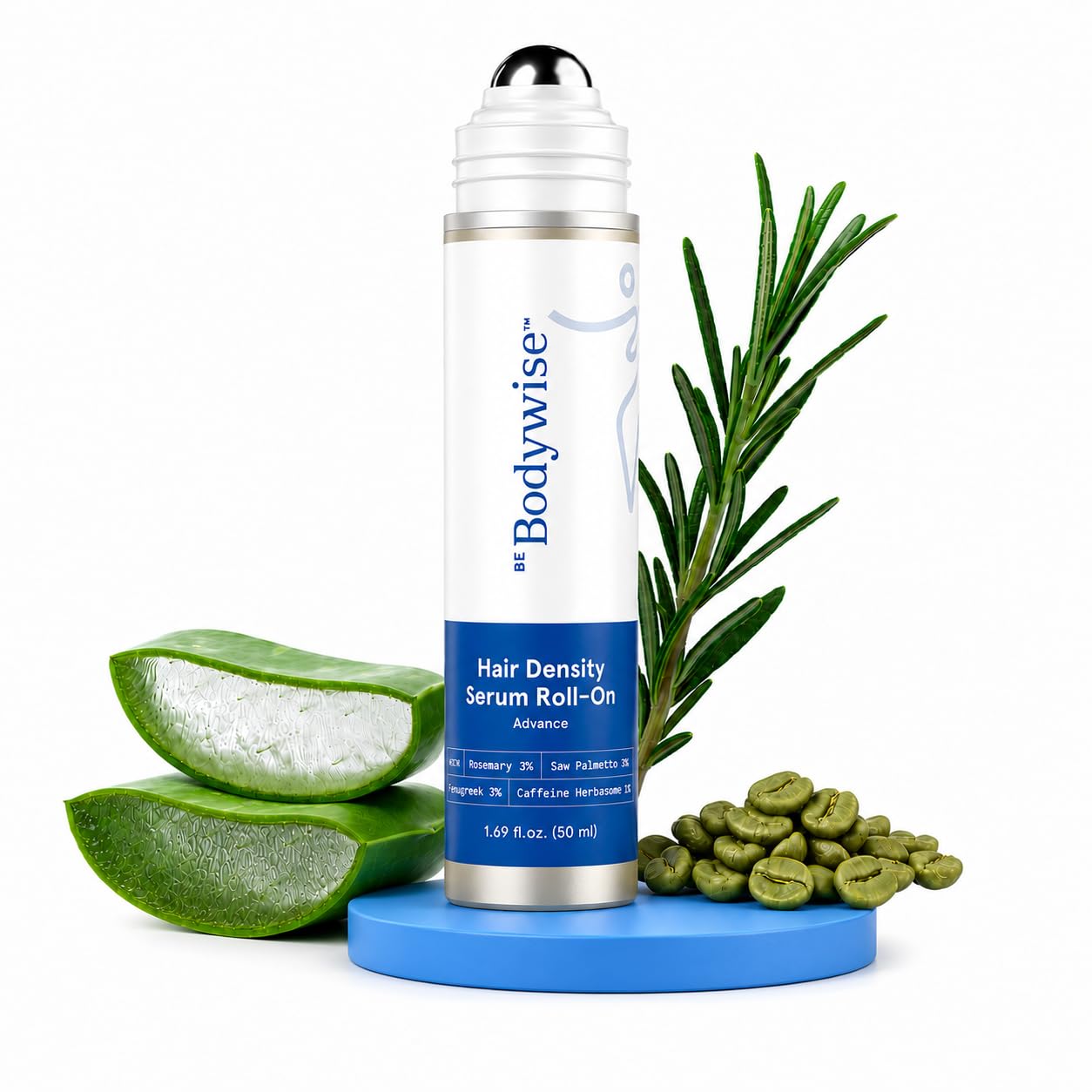Be Bodywise Advanced Hair Density Roll-On Serum 50 ml | 5% Saw Palmetto, 3% Rosemary, 1% Caffeine Herbasome & 3% Fenugreek | Scalp Serum for Reduced Hair Fall | Men & Women