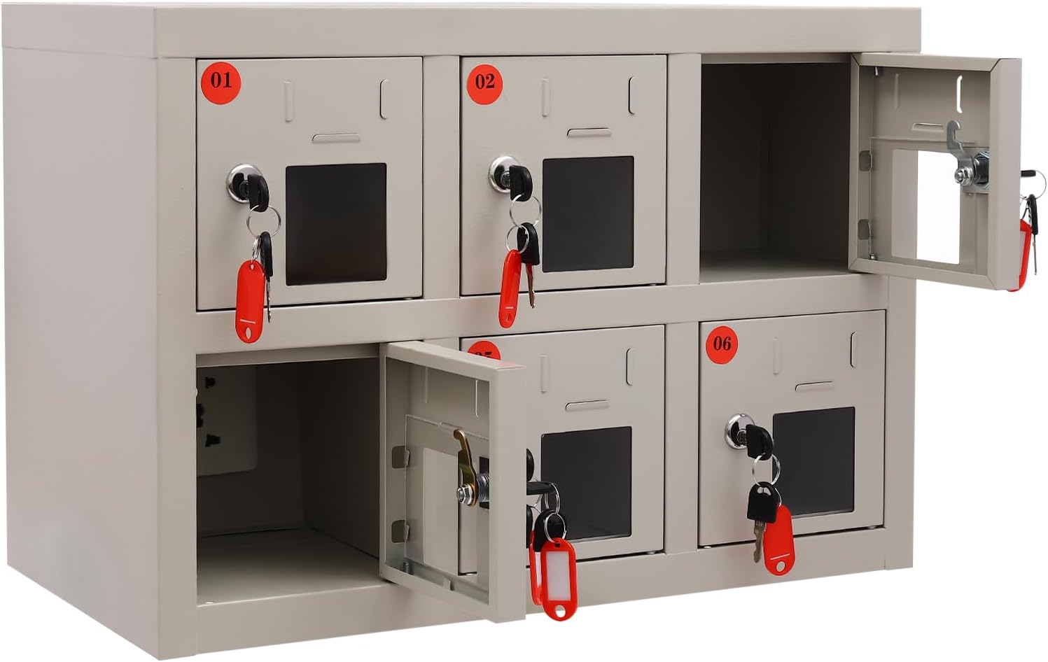 DRFGHK Cell Phone Locker 6 Bays Cell Mobile Phone Steel Locker with Charger Charging Station Cabinet and Key Lock for Schools, Factories and Troops