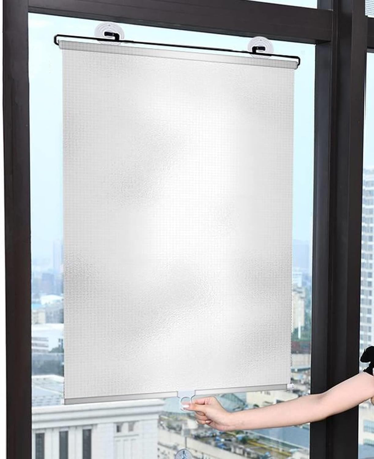Suction Cup Blackout Roller Blinds,Punch-free Retractable Balcony Sun Shade,Sunscreen Insulation Shading Curtain Window Blind Kitchen Office Car Privacy Screen (W58xH125cm(23x49in),Silver2)