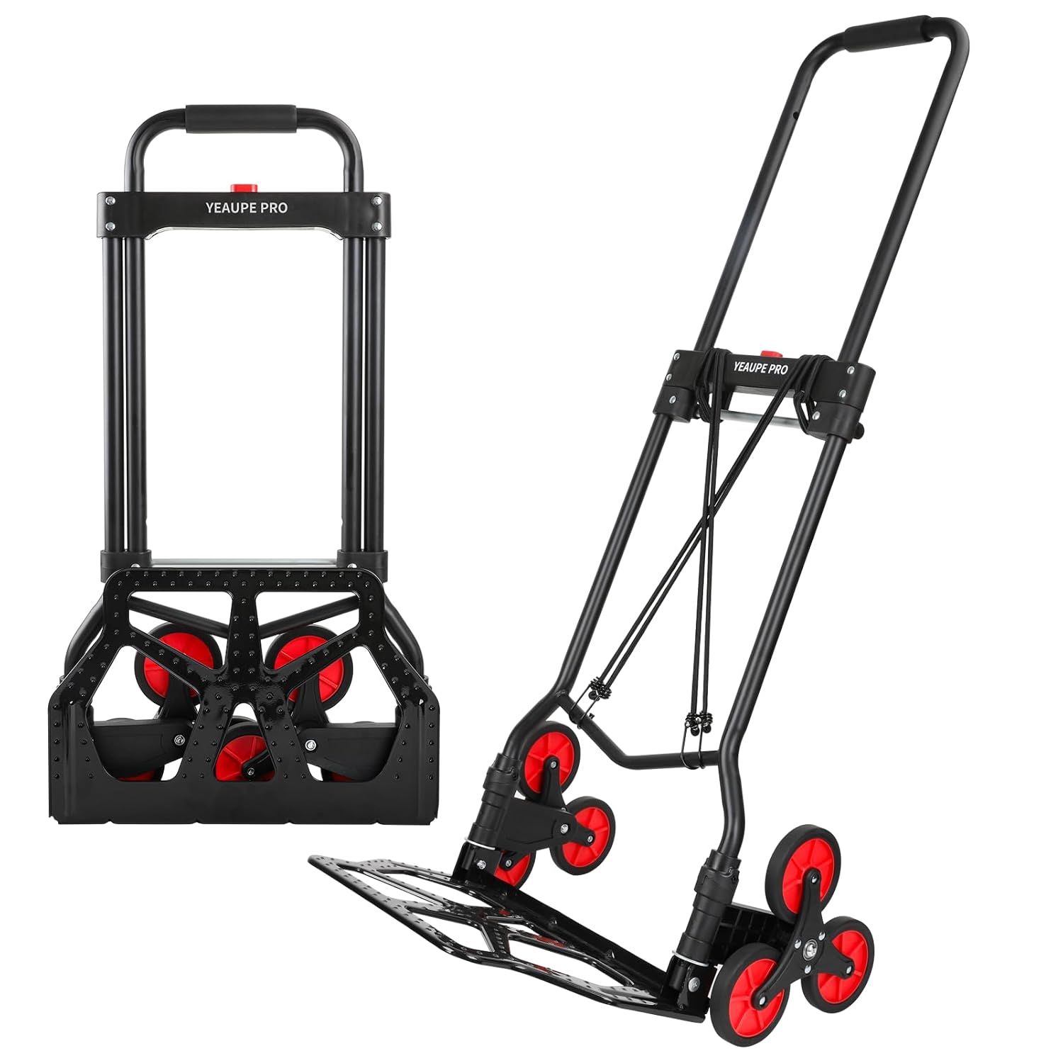 Alloy Steel Folding Trolley on Wheels, 100kg Heavy Duty Sack Truck, 110cm Extended Handle Sack Barrow, Multi-Purpose Dolly Trolley with Elasticated Rope, Stair Climbing Trolley-Shop/Office/Home/Garden