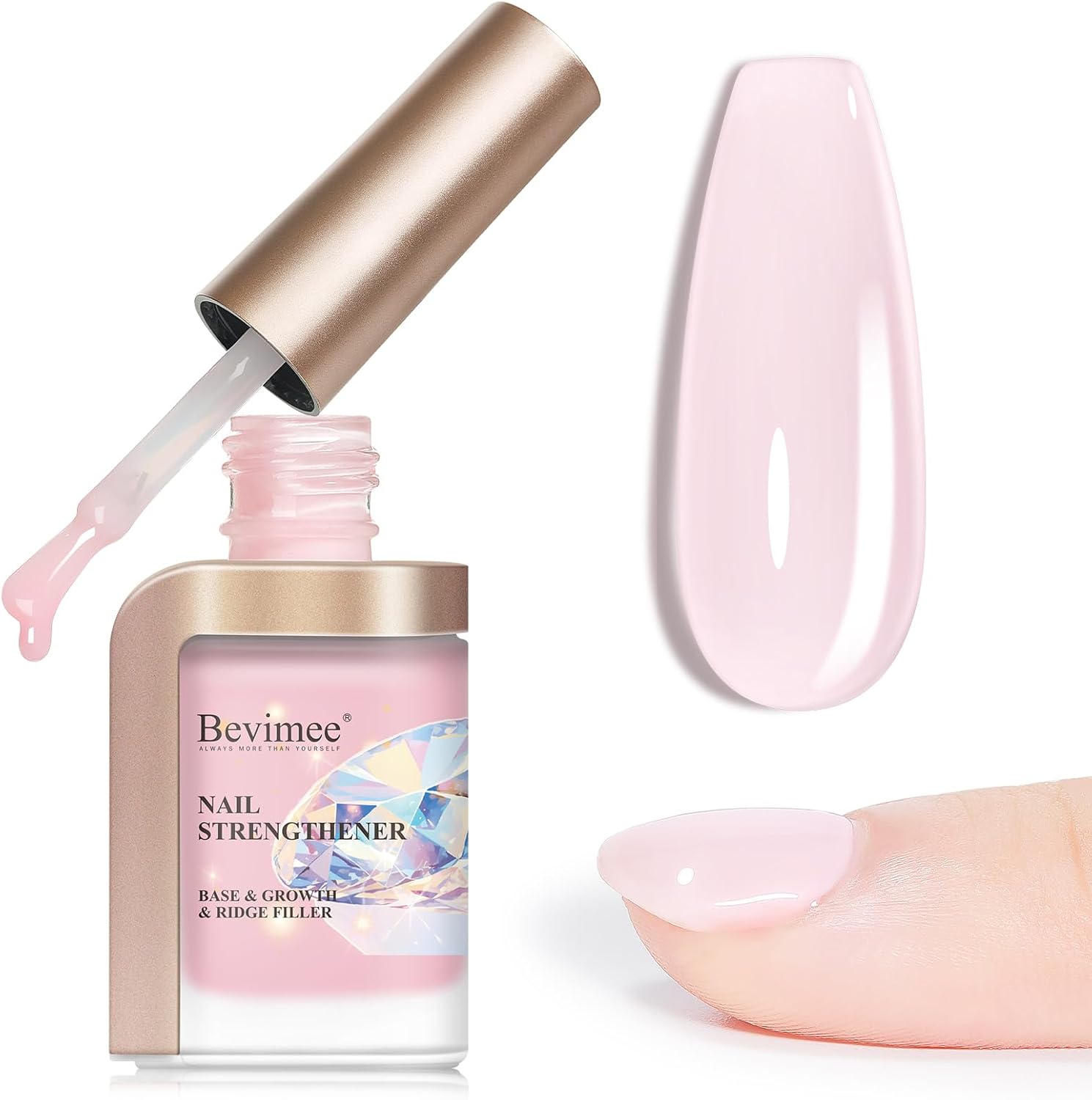 Nail Strengthener for Weak Nails, Nail Hardener for Damaged Nails Repair & Growth, Quick Dry Polish, Pink, 12ml