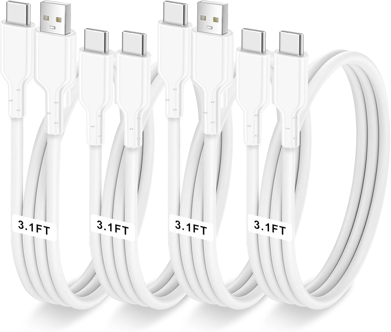 4 Pack Charging Cable 60W 3.1FT(2 Pack USB to USB C Cable and 2 Pack USB C to USB C Cable) Type C 60W Fast Charging Cable for iPhone,iPad,AirPods,MacBook,Samsung,Moto and More(White)