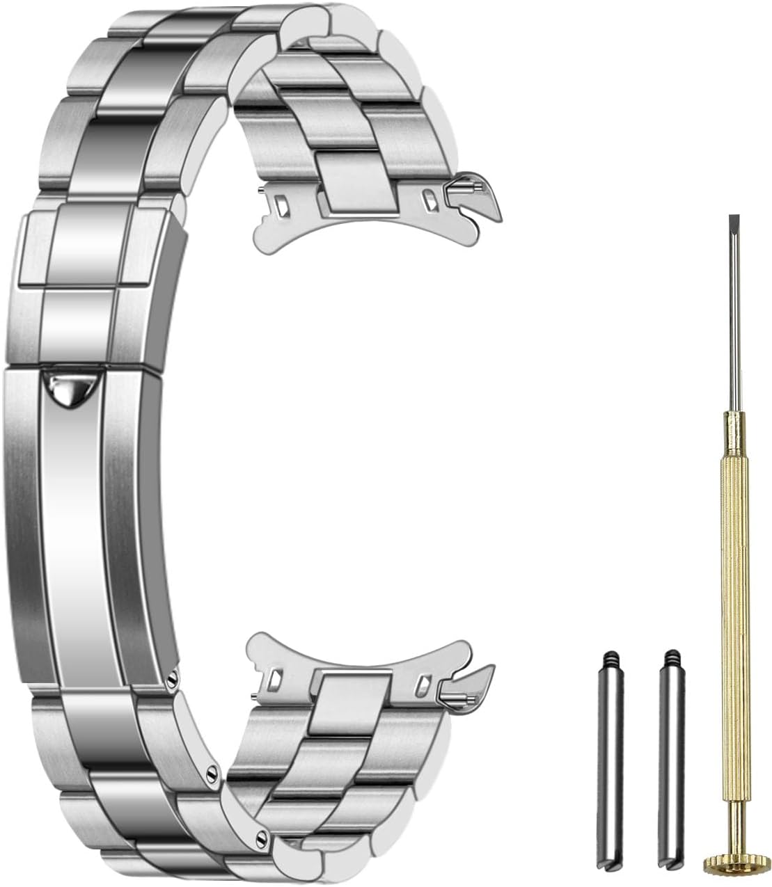 Juntan 20mm 22mm Stainless Steel Watch Band Curved End Men Women Metal Watch Bands Strap Screw in Replacement Bracelet Taper with Classic Buckle Silver