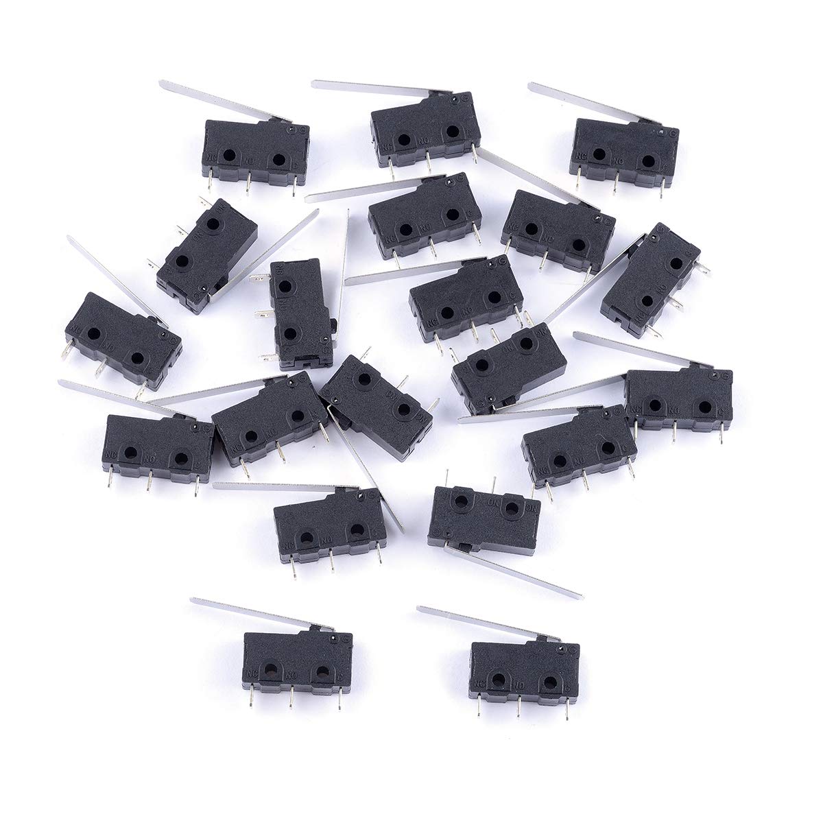 20Pcs AC 5A/125V 3A/250V Long Straight Hinge Lever Arm Micro Limit Switch SPDT 3 Pins for Arduino (Pack of 20) CYT1110