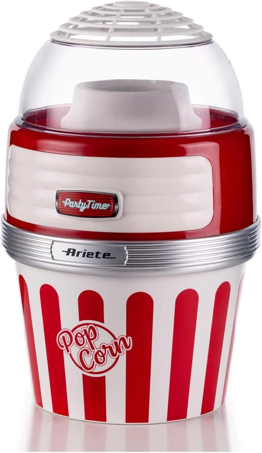 Ariete 2957 Retro Style Popcorn Maker Machine with Serving Bowl, 2 Minutes Fast Popping with Fat Free Cooking, Red
