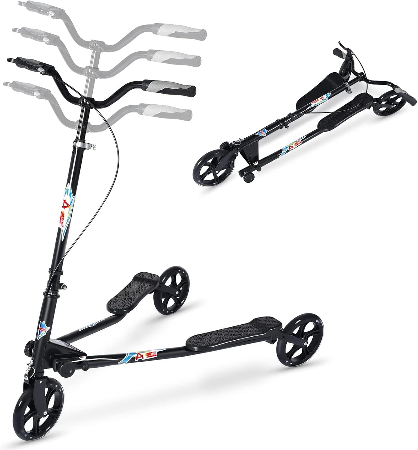 AOODIL 3 Wheel Foldable Scooter Swing Scooter Tri Slider Kick Wiggle Scooters Push Drifting with Adjustable Handle for Boys/Girls Age 8 Years Old and Up