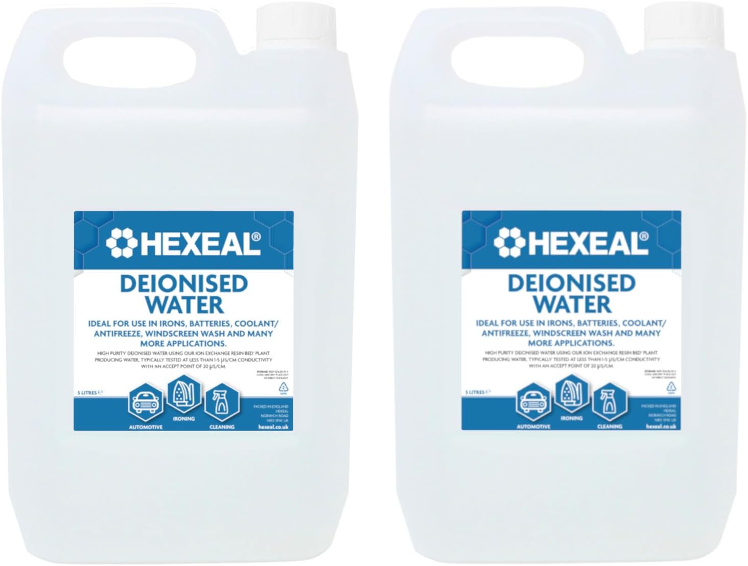 Hexeal Deionised Water 10L - For Steam Irons, Car Batteries & Vehicles