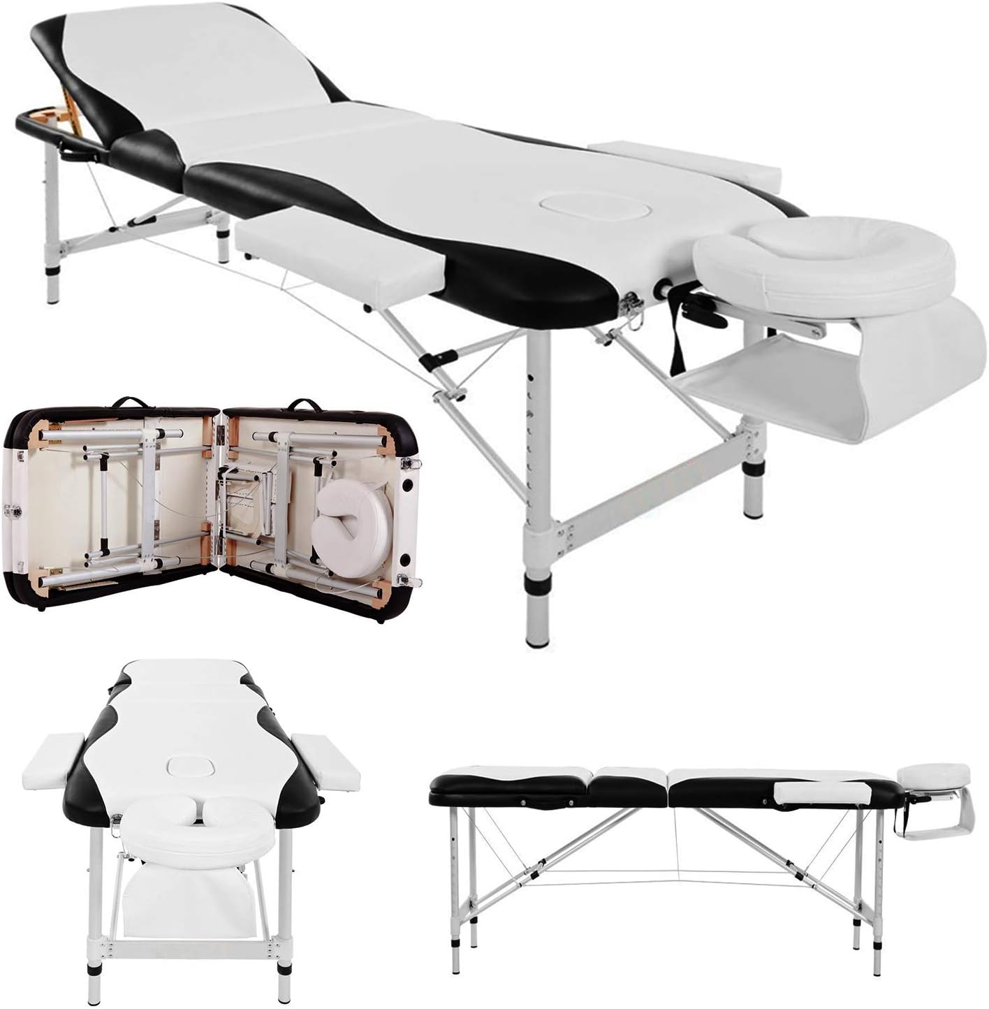 Massage Table Couch Bed Aluminium Deluxe Lightweight Professional Beauty Tattoo Spa Reiki Portable Folded 3 Section with Premium PU Leather Foam Carrying Bag White(213cm/15kg/Load Capacity 250 kg)