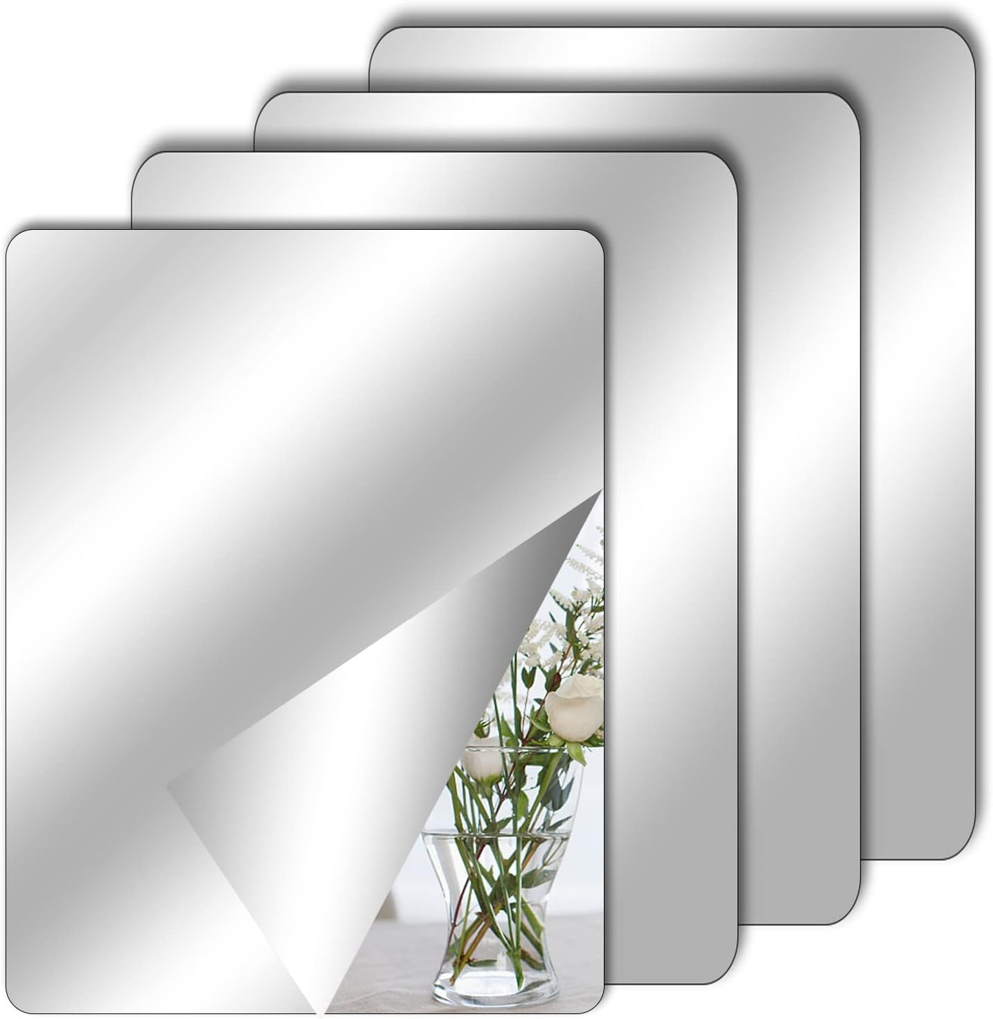 TSLBW 4 Pack Self Adhesive Mirror Stick on Mirror 30x20cm Acrylic Mirror School Mirrors Flexible Mirror Sheets Mirror Stickers for Wall School Home Livingroom Bathroom Bedroom Decor