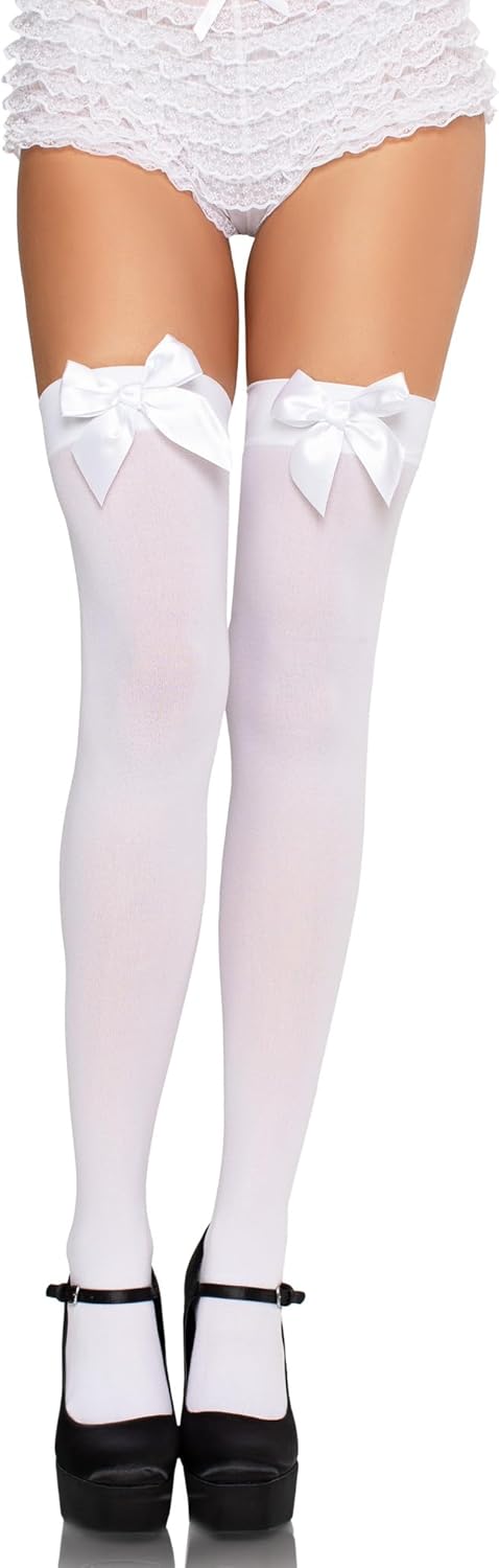 Leg Avenue womens Satin Bow Accent Thigh Highs