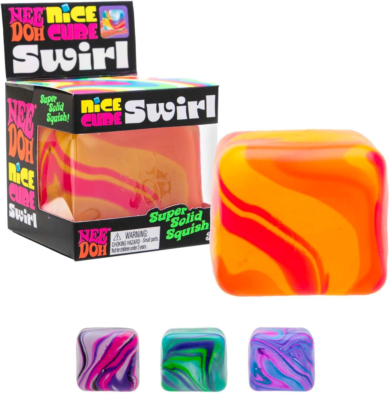 NeeDoh Nice Cube Swirl - Squishy Fidget Toy For Kids, Nee Doh Stress Balls, Sensory Fidgets, Anxiety Relief Squidgy Toys, Children’s Gifts, Safe & Non-Toxic Dough Texture, Age 3 Year Olds +