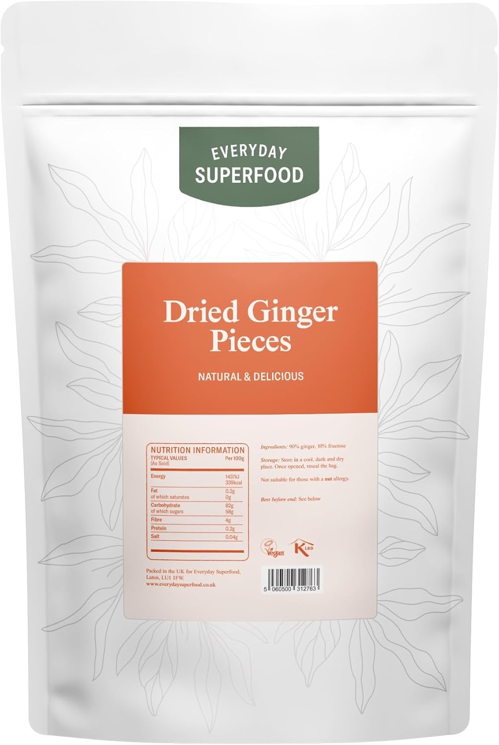 Everyday Superfood Dried Ginger Pieces 900g, No Crystallised Sugar Coating Ginger Chunks, Sweet Hot and Spicy Ginger Root