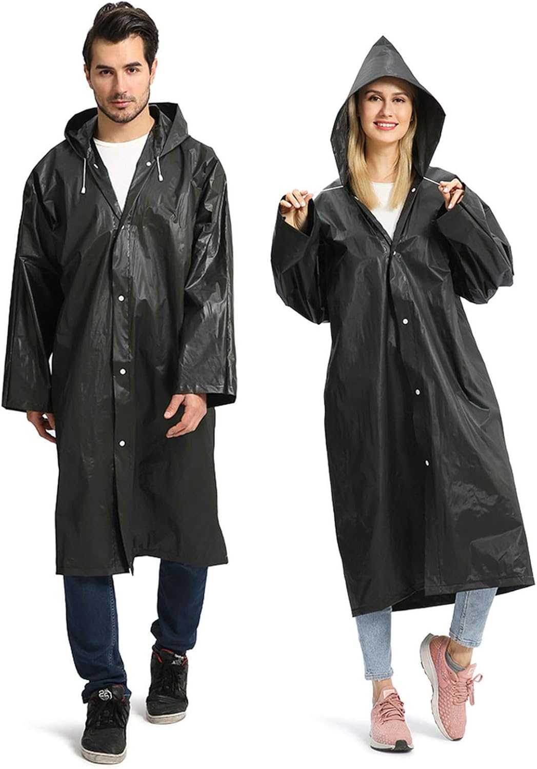 Opret 2 Pack Rain Poncho for Adults, Reusable Waterproof Raincoat with Hoods and Sleeves, Lightweight EVA Transparent Rainwear