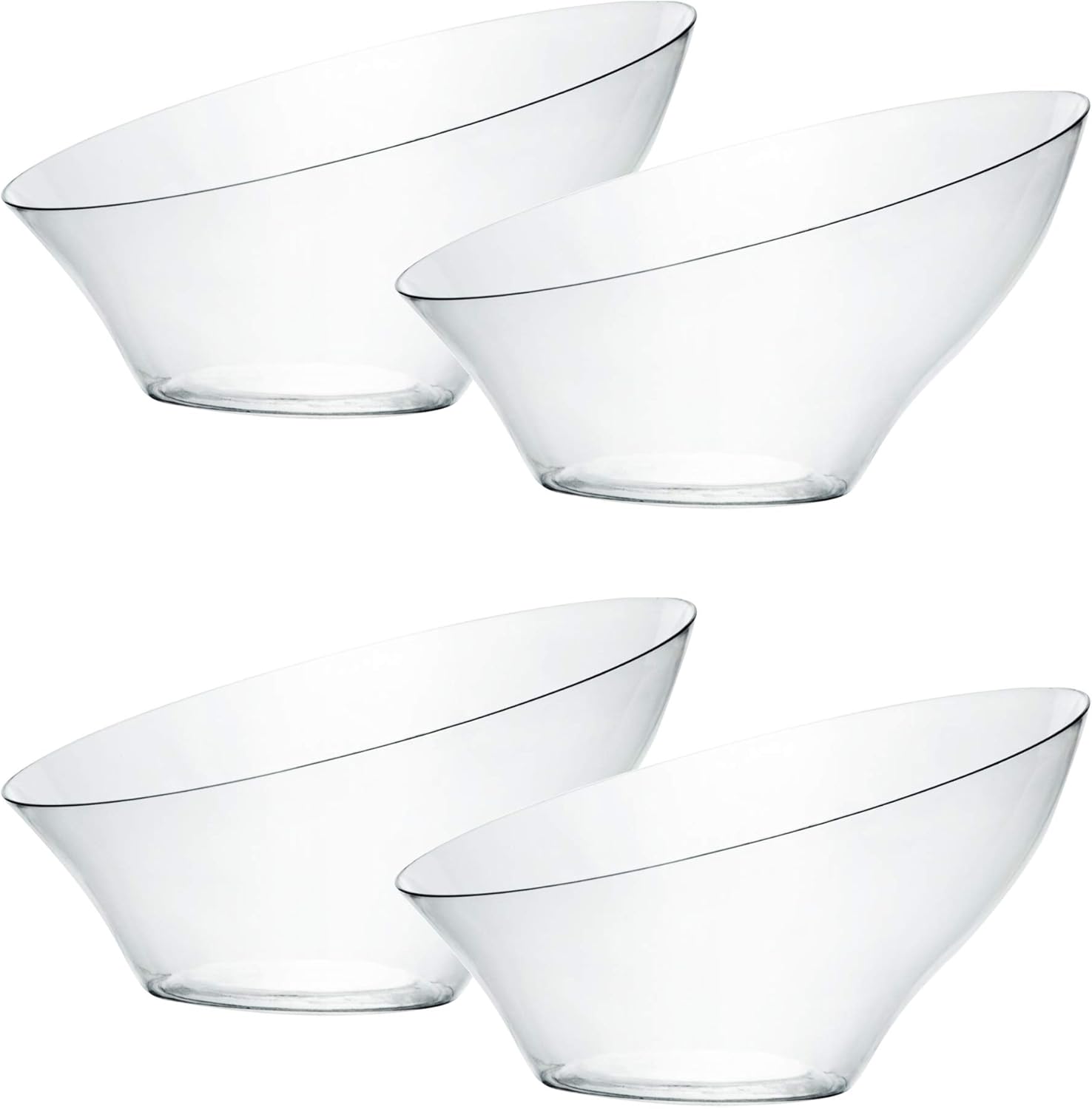 PLASTICPRO Disposable Angled Plastic Bowls Round Small Serving Bowl, Elegant for Party's, Snack, or Salad Bowl, Clear Pack of 8