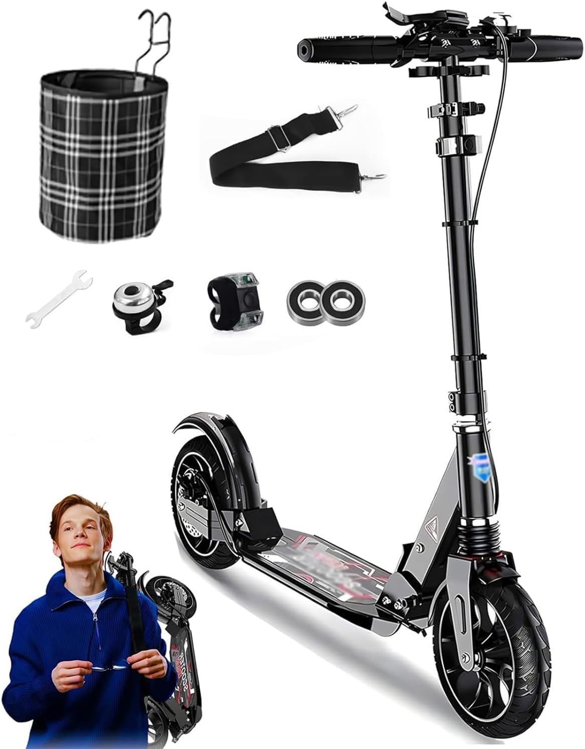 Adjustable City Scooter Adults 150 Kg Load Capacity, City Scooter Children 10 Years, Big Wheel Scooter with Brakes and Shock Absorbers 1