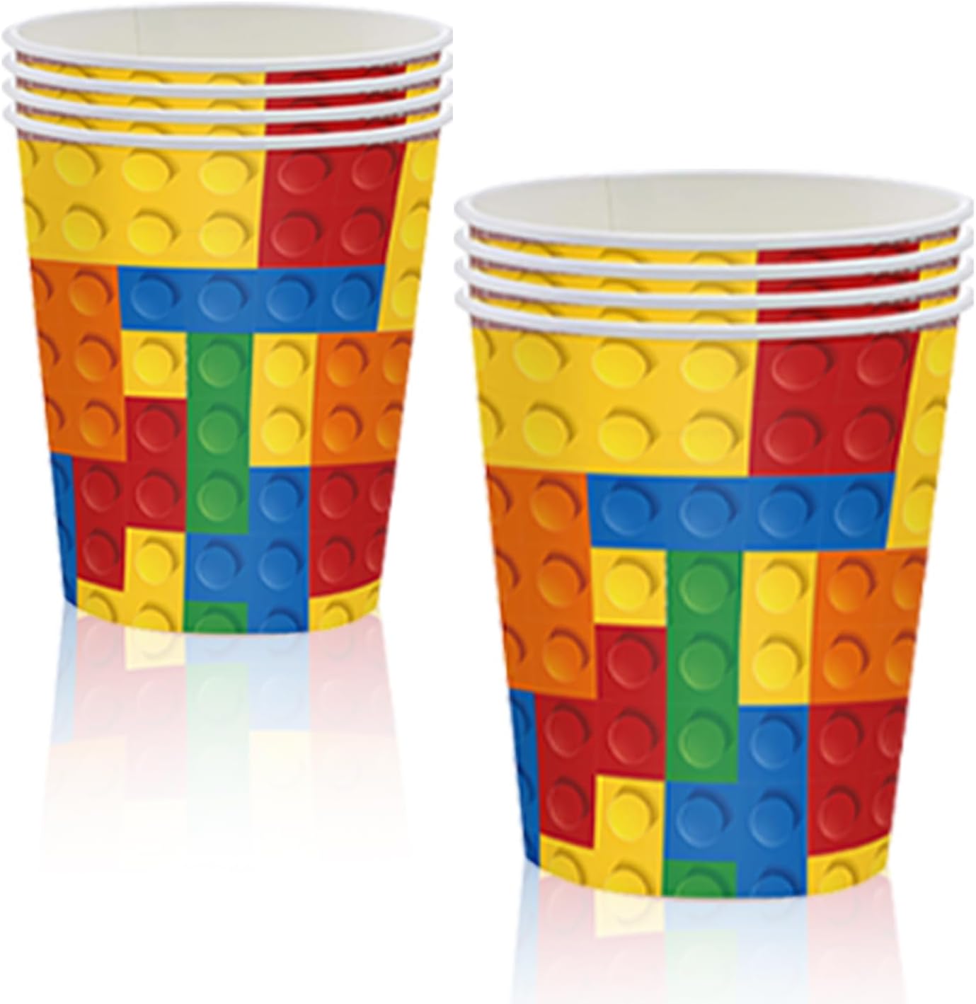MORAINJAY 16Pcs Party Cups,Building Blocks Paper Cup,9oz/250ml Colorful Building Blocks Themed Cups for Kids,Table Decorations for Boys Girls Birthday Party Supplies for 16 Guests